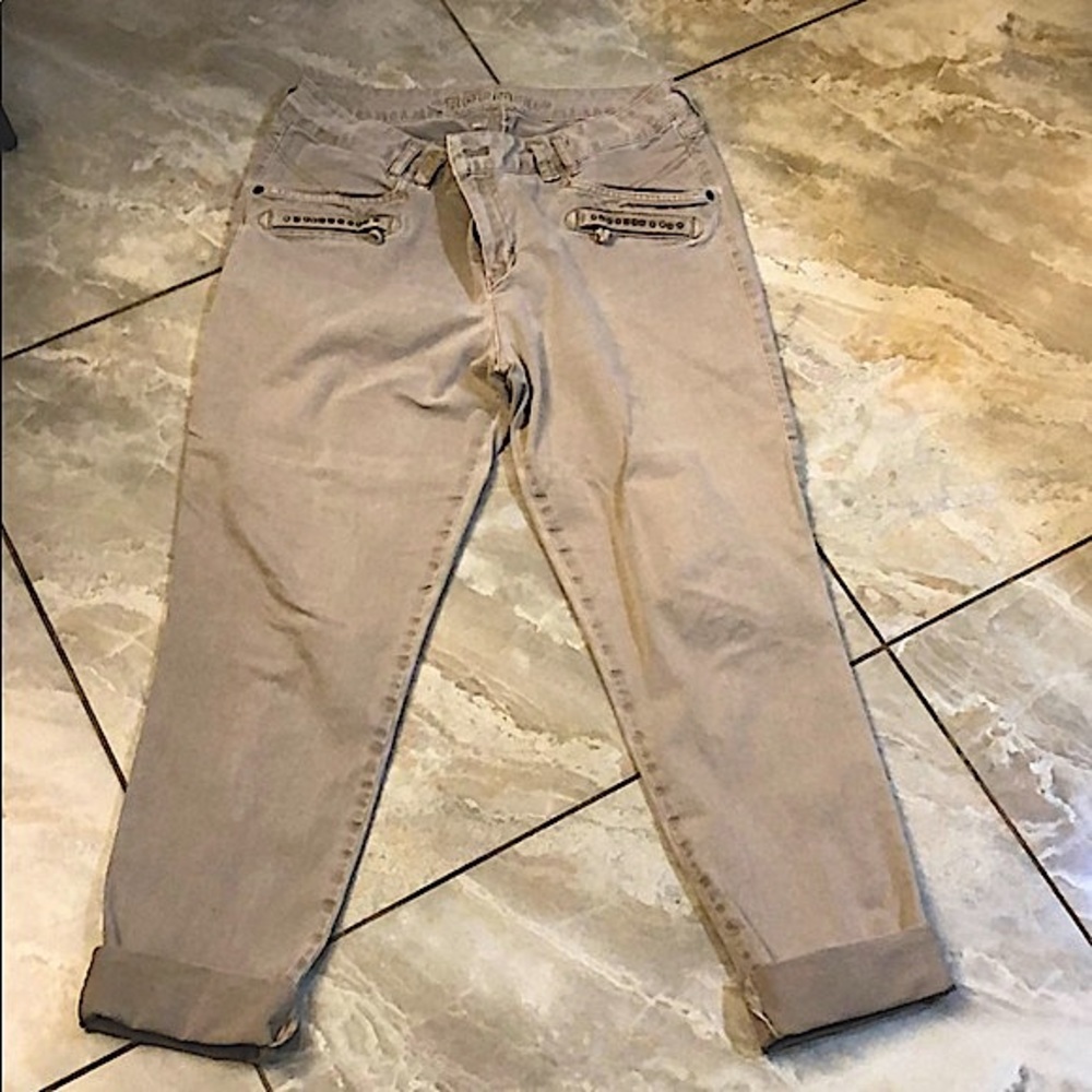 Rosner denim beige khakis with stud details from Olsen dept at the Bay